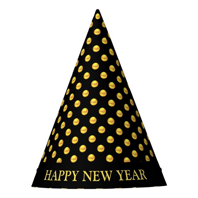 Happy New Year & Gold Polka Dots Partyhütchen (Vorderseite)