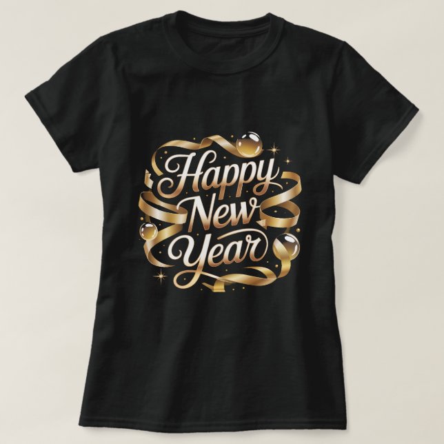 Happy New Year Gold Ribbon Elegant NYE Party Desig T-Shirt (Design vorne)