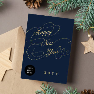 Happy New Year Gold Script Firmenlogo Feiertagskarte