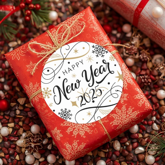Happy New Year Gold Snowflake Runder Aufkleber (Von Creator hochgeladen)