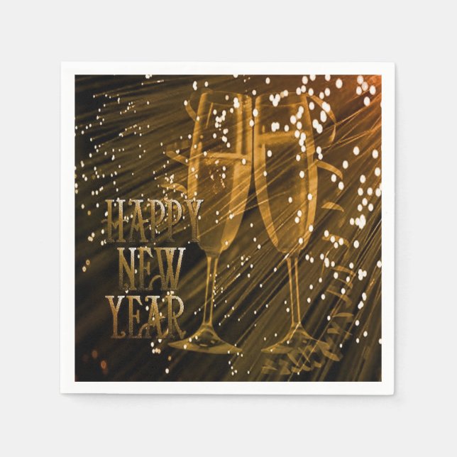 Happy New Year Gold Sparkle Champagne Napkins Serviette (Vorderseite)