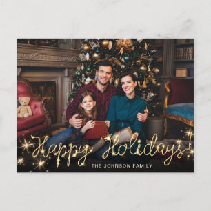 Happy New Year Gold Sparkle Script FOTO Gruß Postkarte