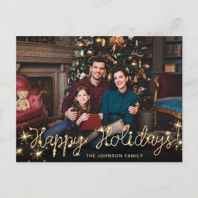 Happy New Year Gold Sparkle Script FOTO Gruß Postkarte (Vorderseite)