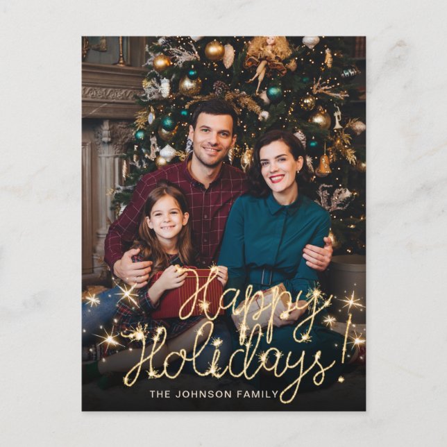 Happy New Year Gold Sparkle Script FOTO Gruß Postkarte (Vorderseite)