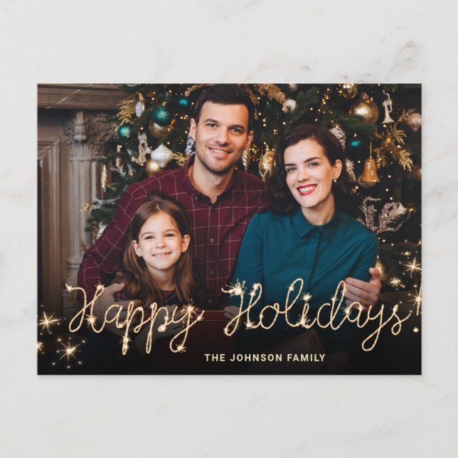 Happy New Year Gold Sparkle Script FOTO Gruß Postkarte (Vorderseite)