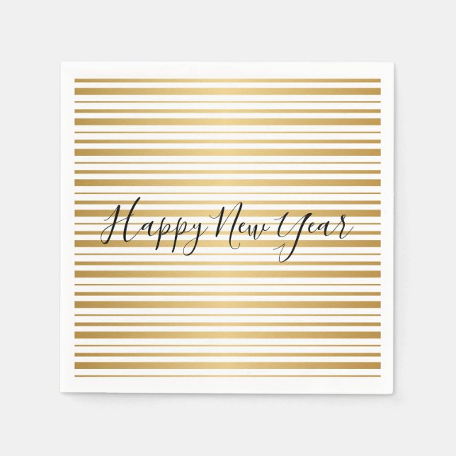 Happy New Year Gold Striped Muster Urlaub Napkin Serviette (Vorderseite)