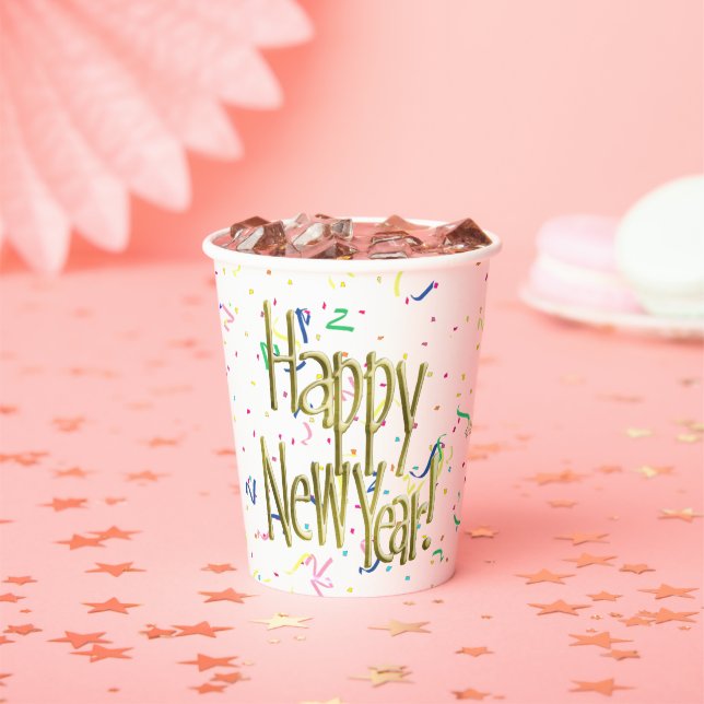 Happy New Year - Gold Text Pappbecher (Insitu)