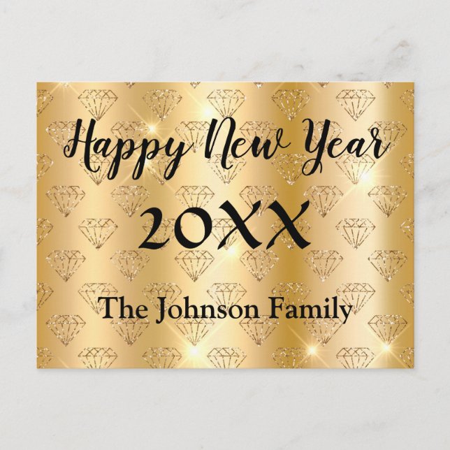 Happy New Year Golden and Black Elegante Postkarte (Vorderseite)