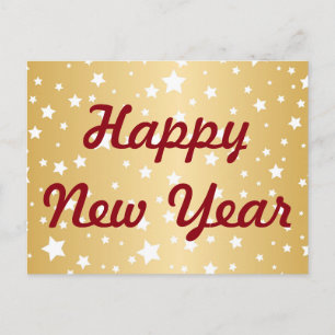 Happy New Year Golden Background White Stars Feiertagspostkarte