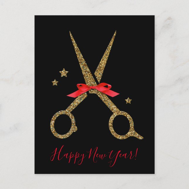 Happy New Year - Golden Hair SALON-Schere Postkarte (Vorderseite)