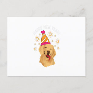 Happy New Year Golden Retriever Feuerwerk Sparkle Postkarte