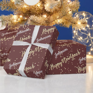 Happy New Year Golden Script Individuelle Name Bro Geschenkpapier