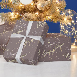 Happy New Year Golden Script Individuelle Name Bro Geschenkpapier
