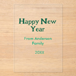 Happy new year green add family name year simple  acryleinladungen