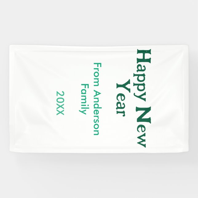 Happy new year green add family name year simple  banner (Horizontal)