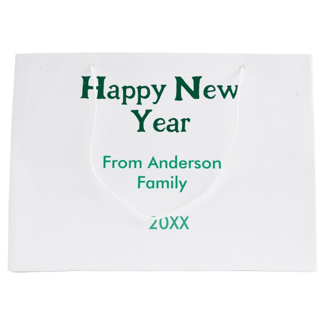 Happy new year green add family name year simple  große geschenktüte (Vorderseite)