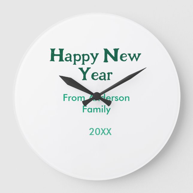 Happy new year green add family name year simple  große wanduhr (Vorderseite)