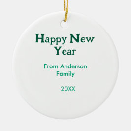 Happy new year green add family name year simple  keramik ornament