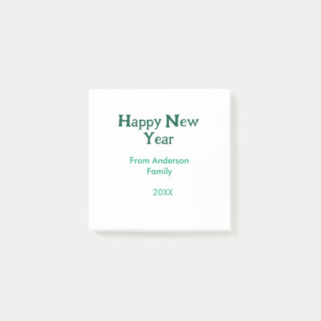 Happy new year green add family name year simple  post-it klebezettel (Vorderseite)