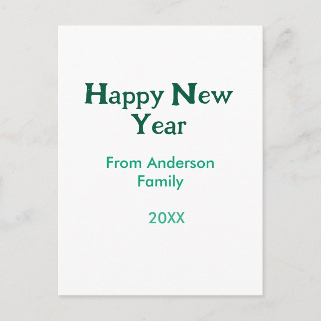 Happy new year green add family name year simple  postkarte (Vorderseite)