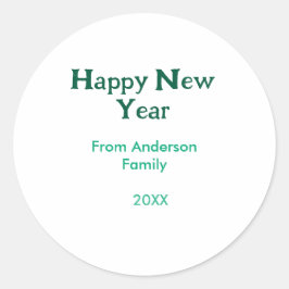 Happy new year green add family name year simple  runder aufkleber
