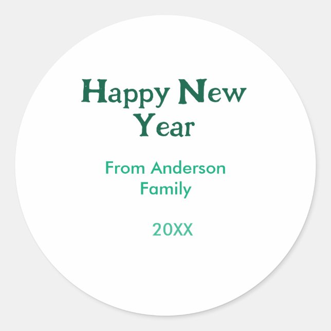 Happy new year green add family name year simple  runder aufkleber (Vorderseite)