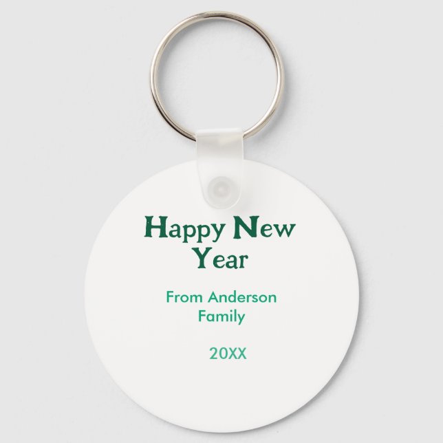 Happy new year green add family name year simple  schlüsselanhänger (Vorderseite)