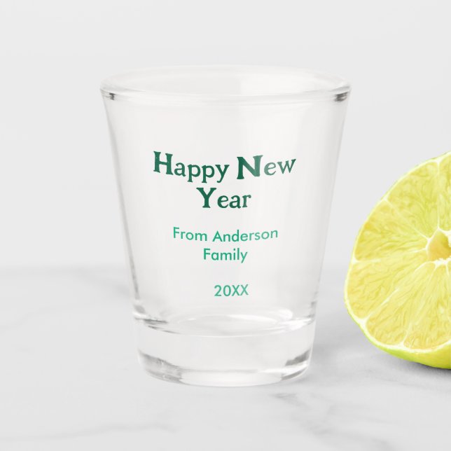 Happy new year green add family name year simple  schnapsglas (Vorderseite)