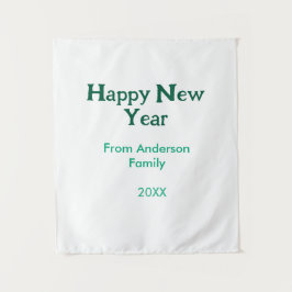 Happy new year green add family name year simple  wandteppich