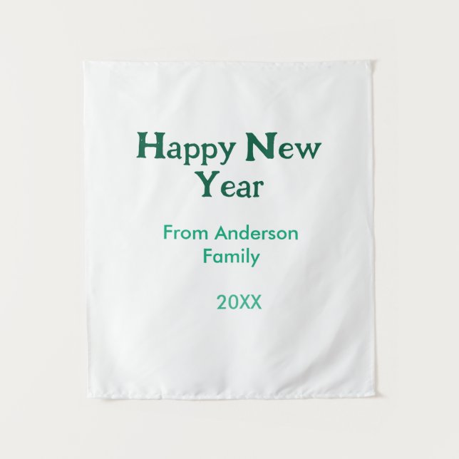 Happy new year green add family name year simple  wandteppich (Vorderseite)