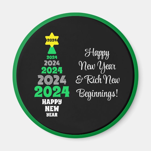 Happy New Year Green and White Tree Festivals Spaß Magnet (Vorne)