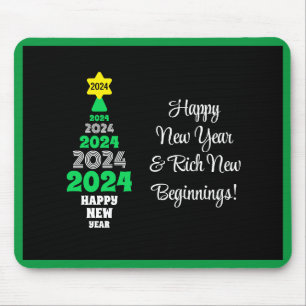 Happy New Year Green and White Tree Festivals Spaß Mousepad