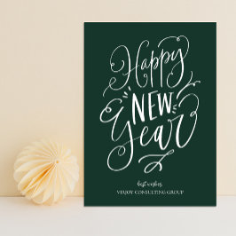 Happy New Year Green Script Modern Business Feiertagskarte