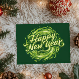 Happy new Year green Swirl Flat Card