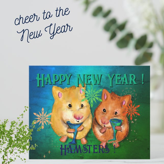 Happy New Year Hamsters ! Karte (Zazzle Happy New Year Hamsters ! Card (Front))