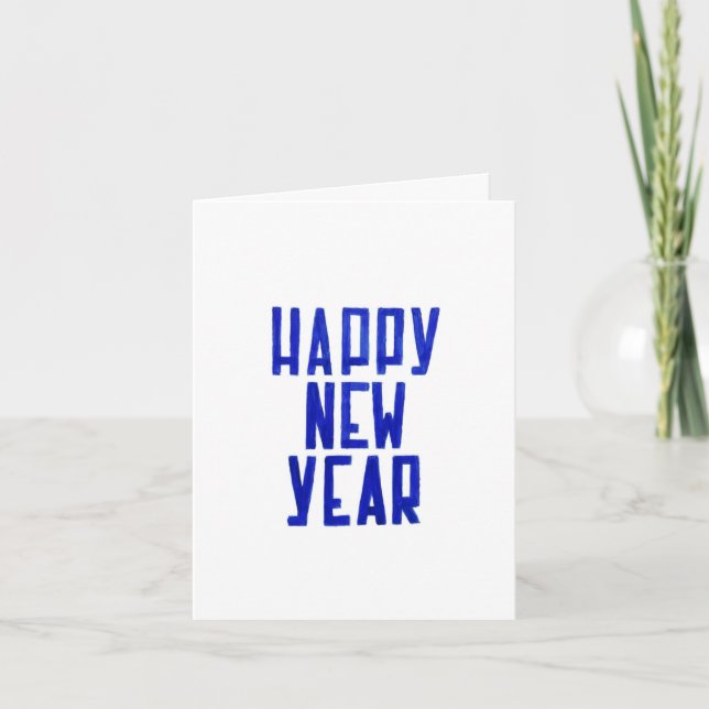 Happy New Year Hand gezeichnet White Blue Postcard Karte (Vorderseite)