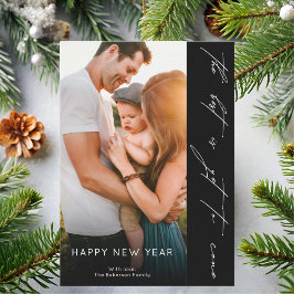 Happy New Year Handwritten Script Black Photo Feiertagskarte