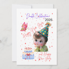 Happy New Year & Happy Birthday Double Celebration Feiertagskarte