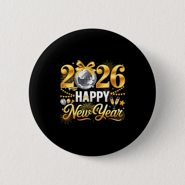 Happy New Year Hello 2026 Party Disco Ball Coquett Button (Vorderseite)
