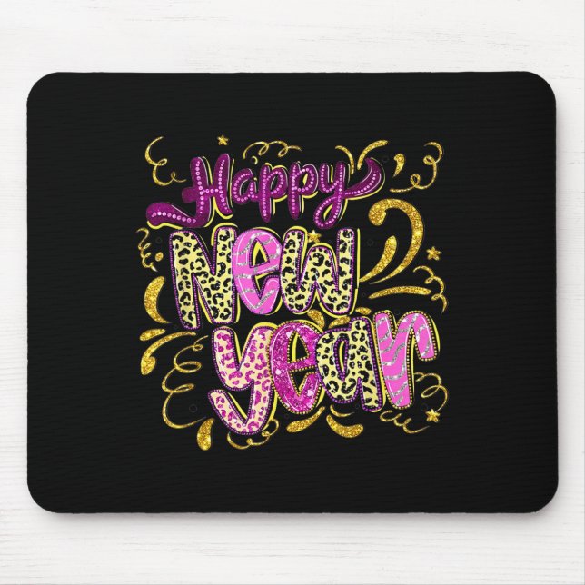 Happy New Year Hello 2026 Retro Leopard  Mousepad (Vorne)