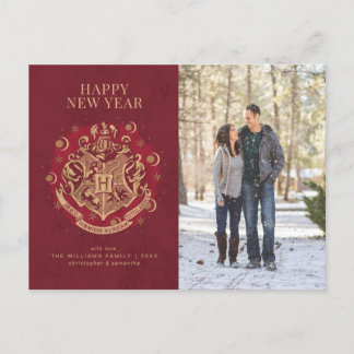 Happy New Year | HOGWARTS™ Wappen Family Foto Feiertagspostkarte