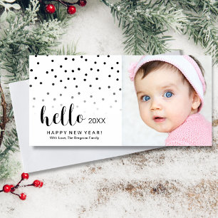 Happy New Year Holiday Foto Modern Dots Hallo Feiertagskarte