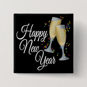 Happy New Year I Champagne Brillen Button