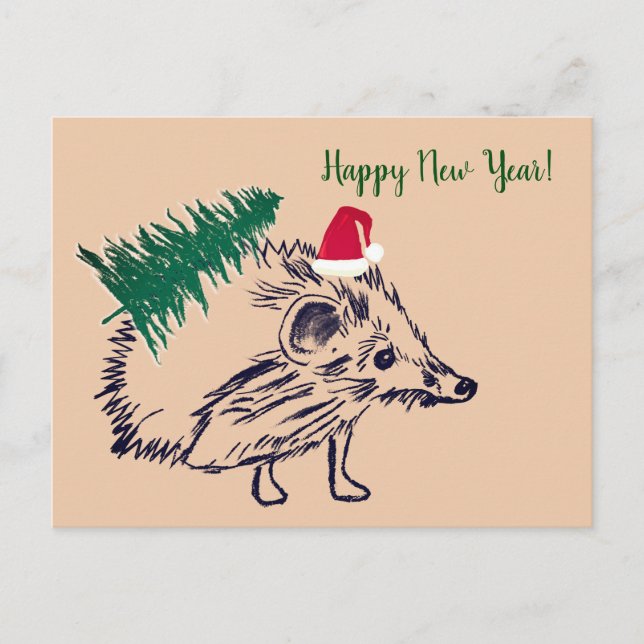 Happy New Year Igel Postcard Postkarte (Vorderseite)