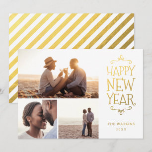 Happy New Year Imitats Foil 3 Foto Collage Feiertagskarte