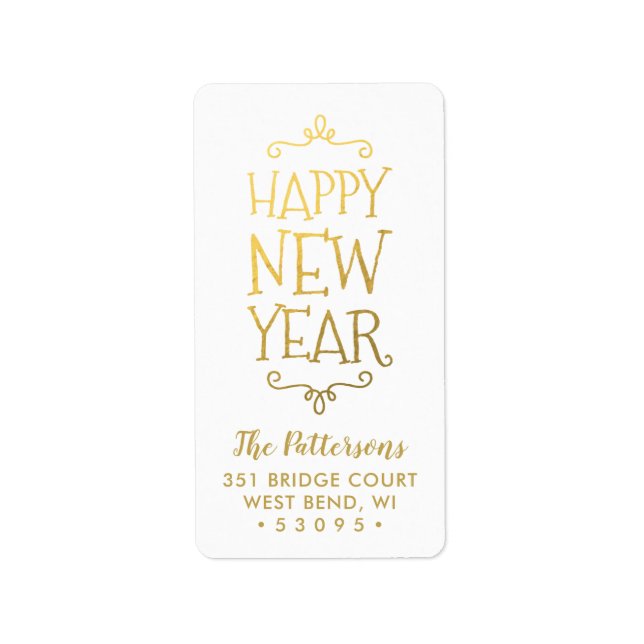 Happy New Year Imitats Foil Holiday Rücksendeadres Adressaufkleber (Vorne)