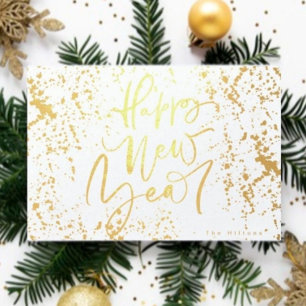 Happy New Year in Real Foil handgeschriebener Text Folienkarte