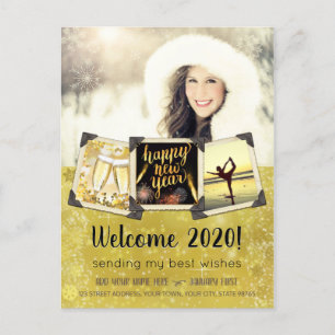 Happy New Year Instagram Vintages Foto Frame Gold Feiertagspostkarte