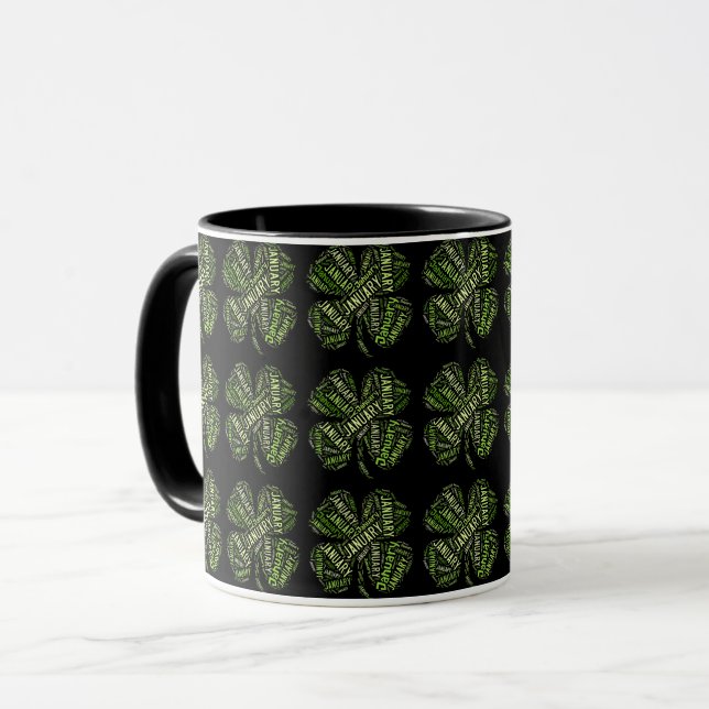 Happy New Year Januar Viel Glück Clovers Lucky Tas Tasse (Vorderseite Links)