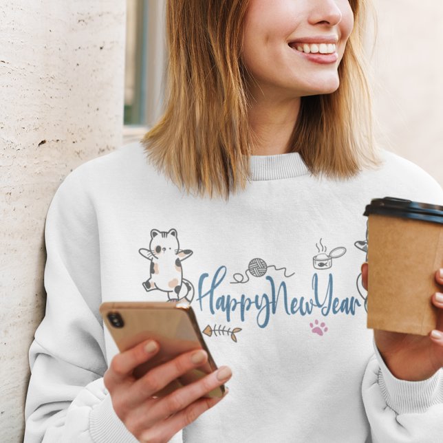 Happy New Year Kittens Sweatshirt (Happy New Year Between Kittens Balanced On Yarn Sweatshirt)